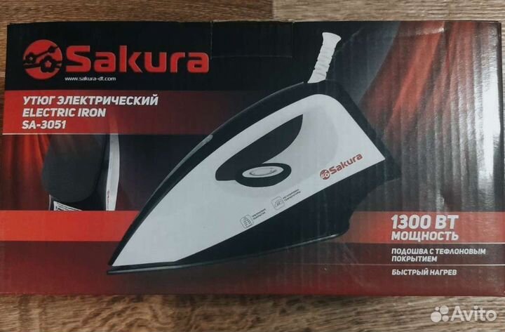 Утюг Sakura SA-3052NR,1300ват, тефлон, новый в уп