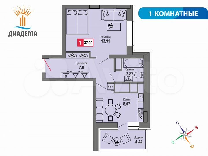 1-к. квартира, 37,1 м², 18/22 эт.