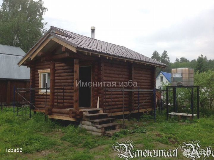 Баня с террасой 5х4м / оцилиндрованное бревно