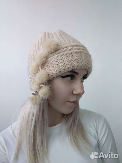 Шапка женская детская с мехом вязанная