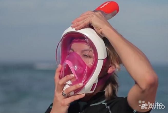 Полнолицевая маска для снорклинга. Розовая. S/M