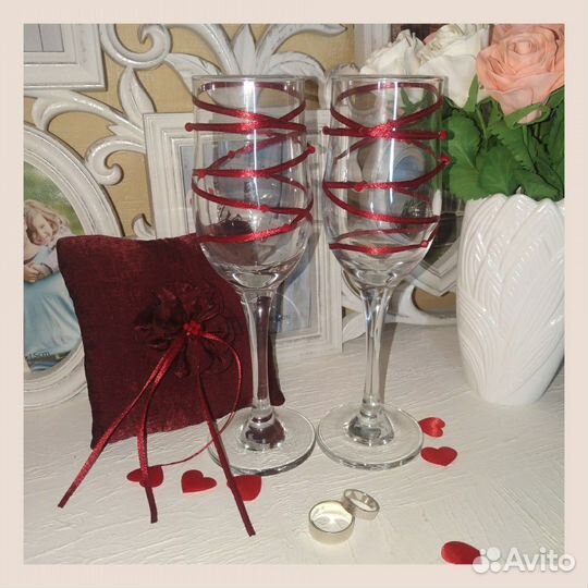 Аксессуары на свадьбу / подушка для колец / бокалы