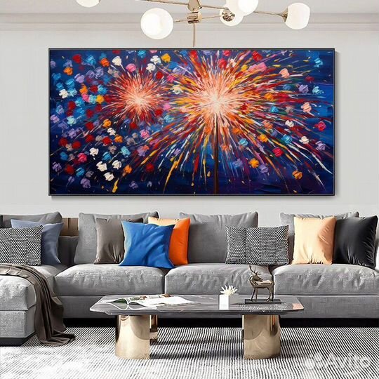 Большая картина маслом салют Музейное качество