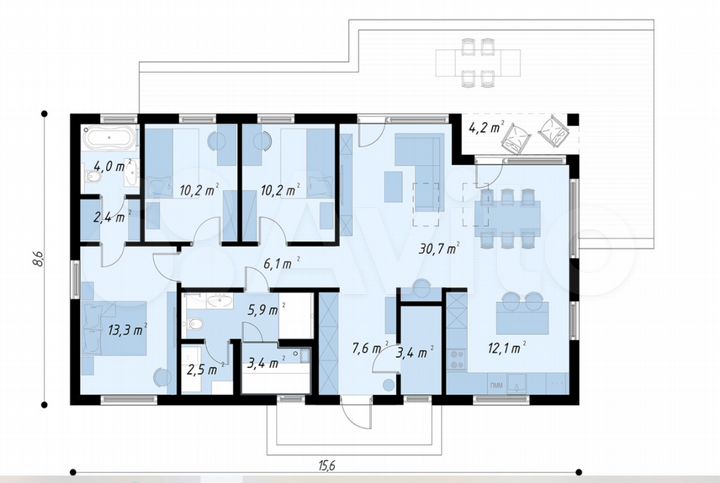 Коттедж 132 м² на участке 6 сот.