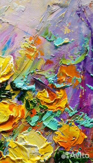 Картина маслом, Цветы-Купавки, 24х18 см