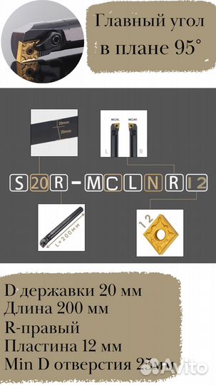 S20R-mclnr12 резец расточной токарный