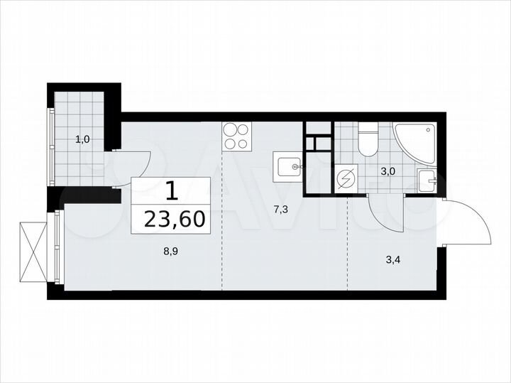 Квартира-студия, 23,6 м², 15/17 эт.