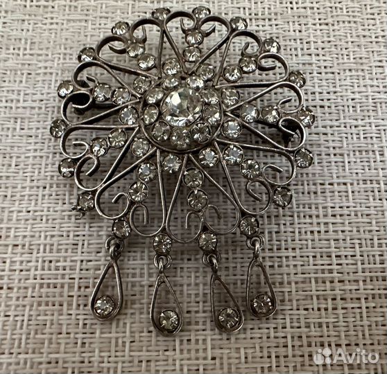 Брошь снежинка с подвесками серебро 875 звезда