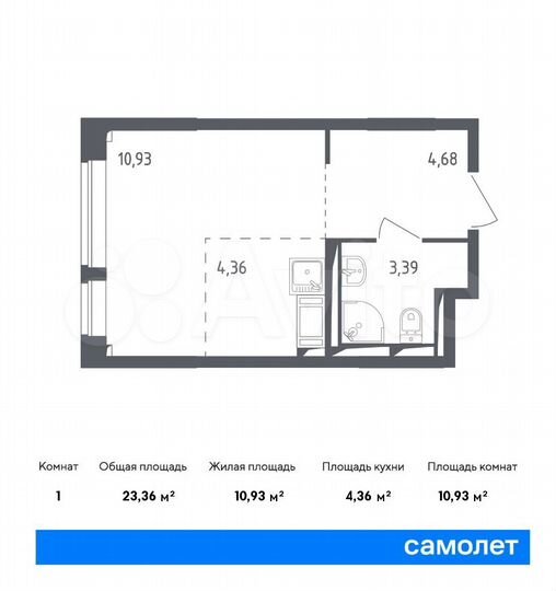 Квартира-студия, 23,4 м², 3/17 эт.