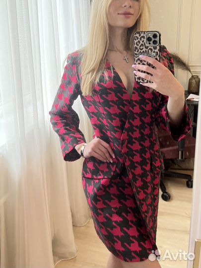 Платье lime s твид клетка розовое черное