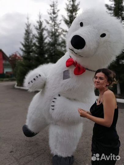 Мишка белый костюм,ростовая кукла