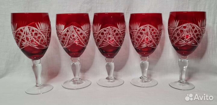Фужеры Бокалы Цветной Хрусталь времен СССР 5 штук