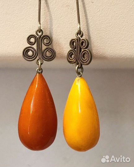 Серьги пейзажный янтарь