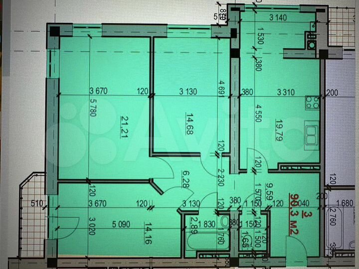 3-к. квартира, 90,3 м², 6/9 эт.