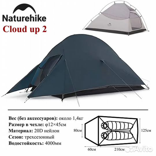 Палатка туристическая Naturehike Cloud UP 2 20D