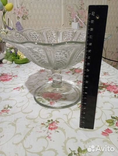 Ваза для фруктов на ножке СССР стекло
