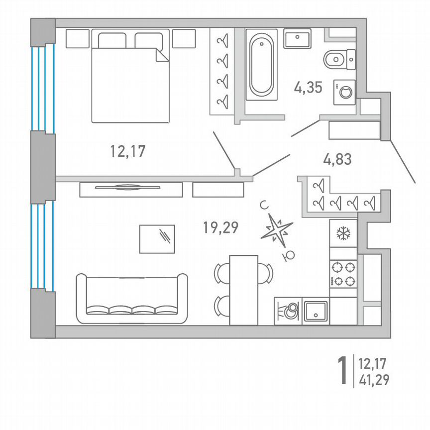 1-к. квартира, 41,3 м², 3/10 эт.