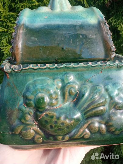 Винтажная шкатулка СССР зелёная Сказка неидеальна