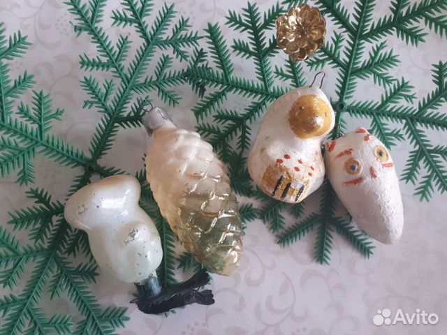 Елочные игрушки СССР гриб на прищепке, ёжик, сова