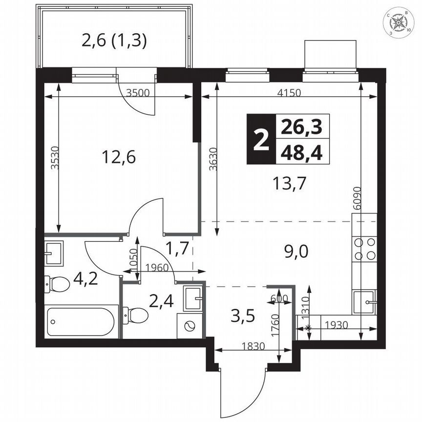 1-к. квартира, 48,4 м², 20/25 эт.