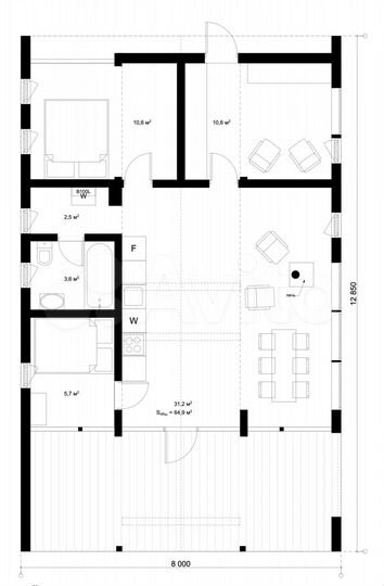 Дом 65 м² на участке 6 сот.