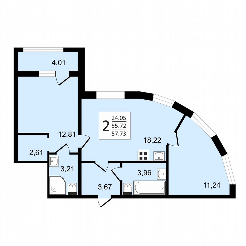 2-к. квартира, 57,7 м², 6/25 эт.