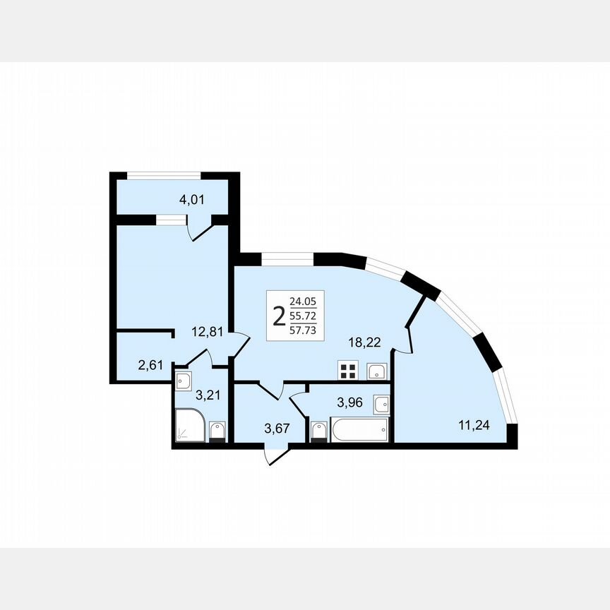 2-к. квартира, 57,7 м², 6/25 эт.