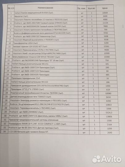 Запчасти для газовых котлов buderus, Vissman, baxi