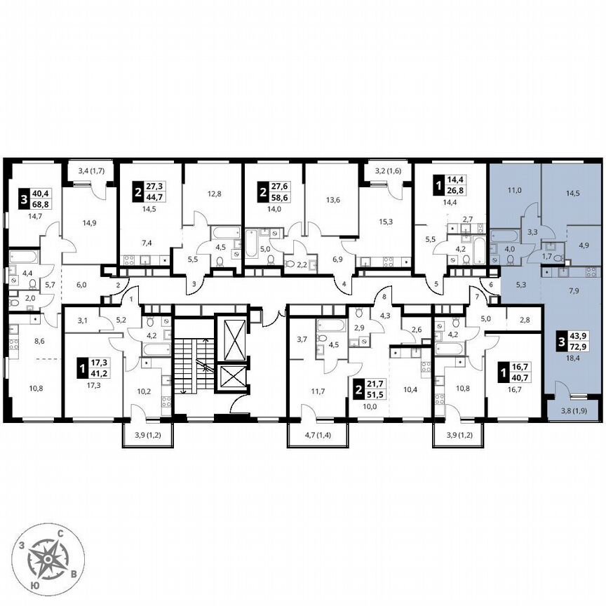 2-к. квартира, 72,9 м², 2/12 эт.
