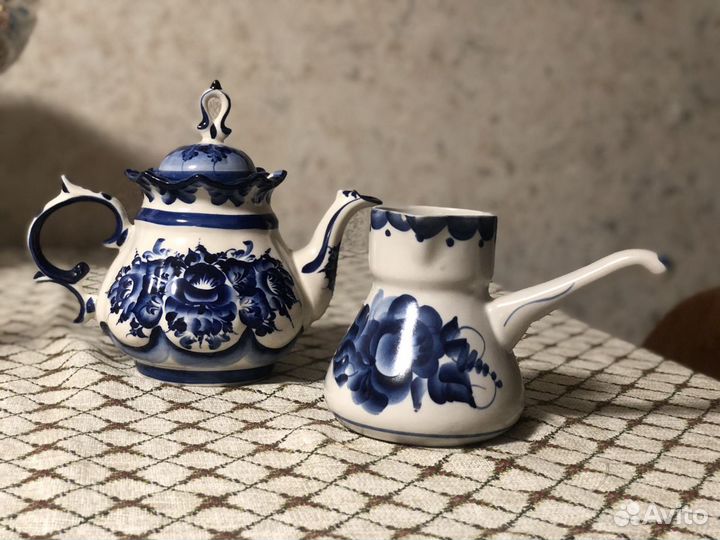 Гжель посуда, гжельская роспись, столовая посуда