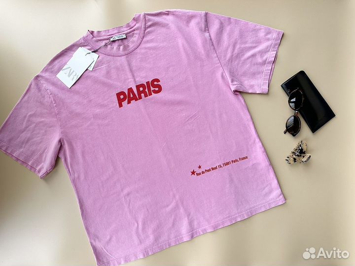 Новая футболка Zara 44 Paris розовая