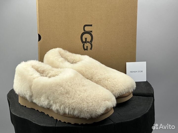 Меховые тапочки UGG Hailey Fluff Slippers Natural