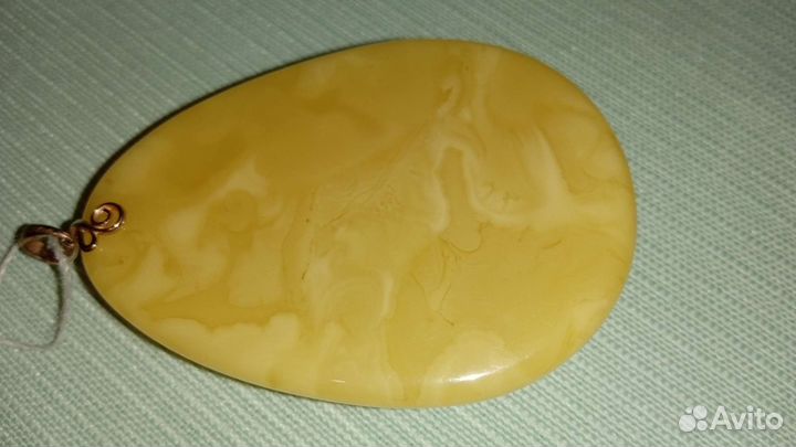Кулон янтарь желток, пейзаж, золото 585, новый