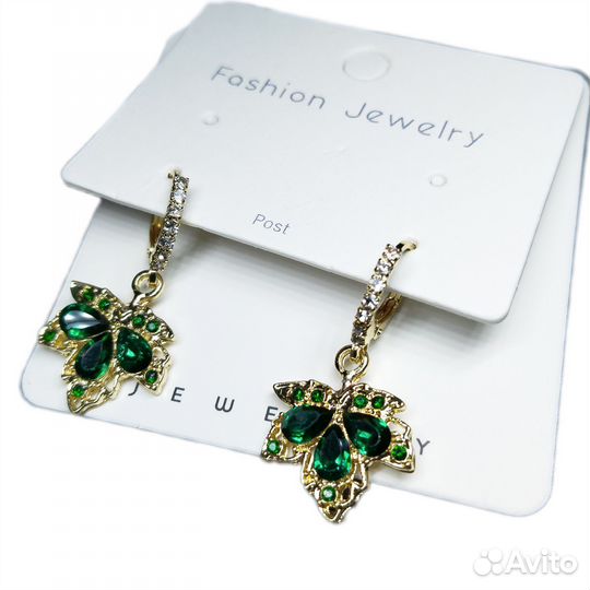 Серьги листья клена, зелёные, новые, висячие