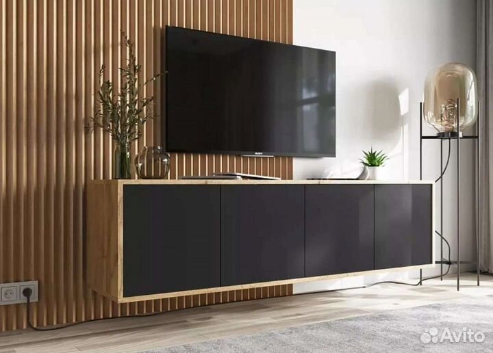 Подвесная тумба для тв угольный камень