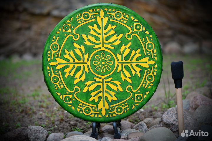 Бубен Siberian Shaman Oak leaf 45х45 с росписью