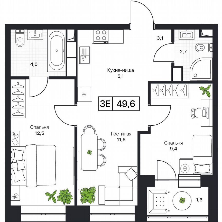 3-к. квартира, 49,6 м², 9/17 эт.