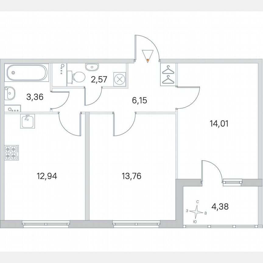 2-к. квартира, 55 м², 1/4 эт.