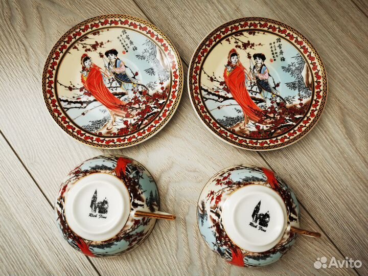 Чайная пара костяной фарфор Rich Fine. Япония