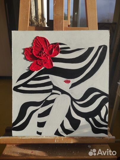 Картина Барельеф 35*40 с объемным цветком