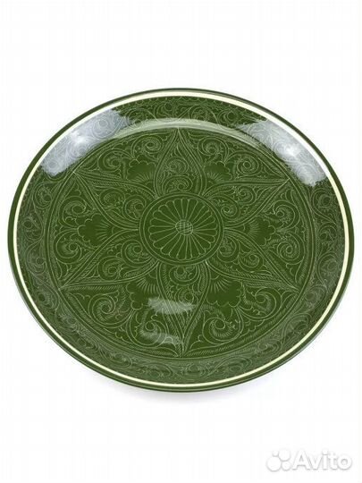 Ляган 38 см. плоский зеленый Риштанский
