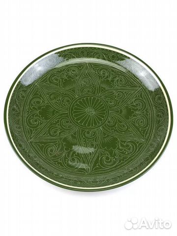 Ляган 38 см. плоский зеленый Риштанский