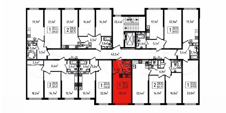 Квартира-студия, 25,8 м², 8/9 эт.