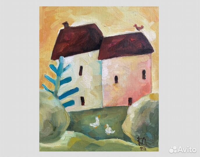 Картина мкслом Два домика