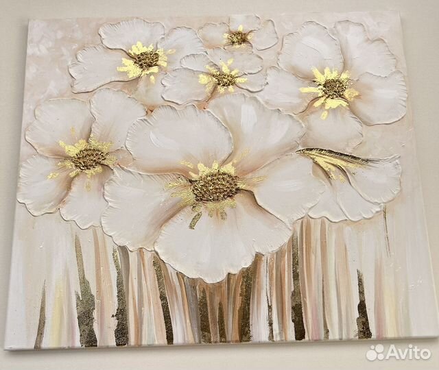 Большая картина с цветами, 60х70 см