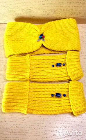 Повязка на голову вязаная женская, нарукавники