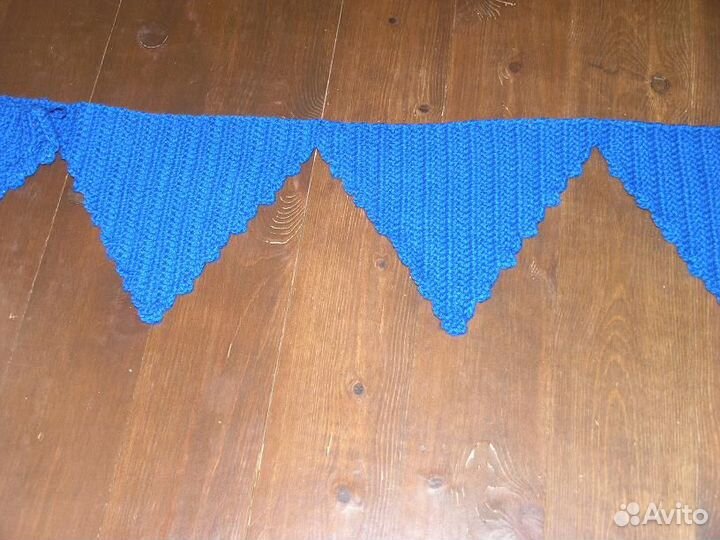 Толстая вязаная кайма большие Треугольники синий