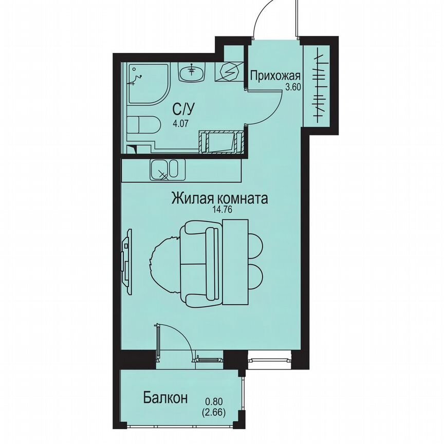 Квартира-студия, 23,2 м², 2/9 эт.