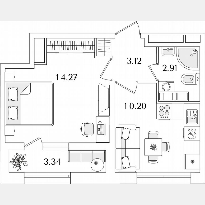 1-к. квартира, 32,2 м², 20/22 эт.