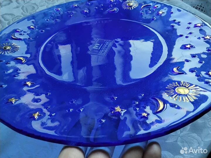 Редкое блюдо из кобальтовое стекло Италия